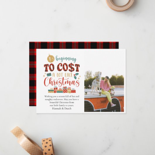 Het begint veel te kosten zoals Kerstmis. Notitiekaartje (Voorkant / Achterkant in situ)