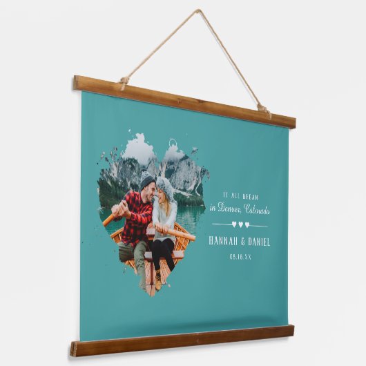 Het begon allemaal | Romantische persoonlijke pare Hangend Wandkleed (Gebogen)