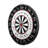 Het begon allemaal | Vastgestelde datum zwart wit Dartbord (Voorkant Rechts)