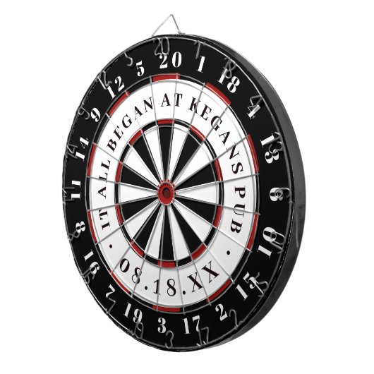 Het begon allemaal | Vastgestelde datum zwart wit  Dartbord (Voorkant Rechts)