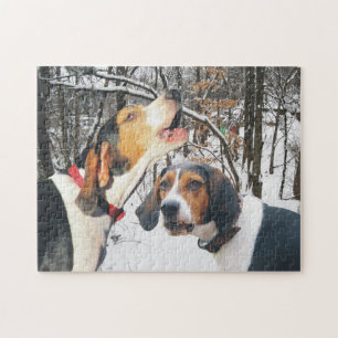 Het behandelen van Walker Coonhounds in Snowy Boss Legpuzzel