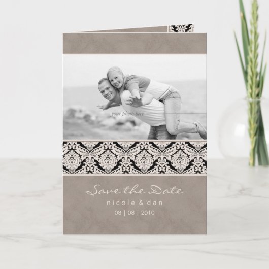 Het Beige Damast van het Wenskaart van de (Voorkant)