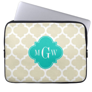 Het beige Witte Monogram van de Naam van de Laptop Sleeve