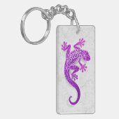 Het beklimmen van Paarse Gecko op een witte muur Sleutelhanger (Voorkant Links)