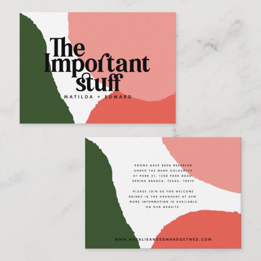 Het belangrijke spul moderne abstracte trouwdetail informatiekaartje (Voorkant / Achterkant)