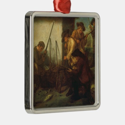 Het bereiden van de Pistolen (olie op doek) Metalen Ornament (Rechts)