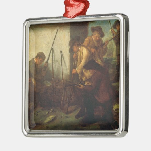 Het bereiden van de Pistolen (olie op doek) Metalen Ornament (Links)