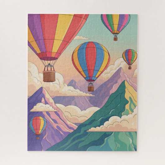 Het bergavontuur met een heteluchtballon legpuzzel (Verticaal)