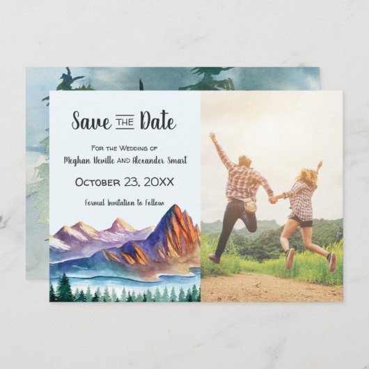 Het Berghuwelijk sparen de Datum met foto Save The Date (Voorkant / Achterkant)