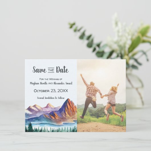 Het Berghuwelijk sparen de Datum met foto Save The Date (Staand voorkant)