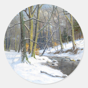 het berglandschap in de winter, ronde sticker