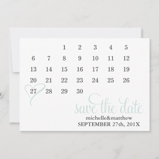 Het Berichten van de Kalender van het Mint Bewaart Save The Date (Voorkant)