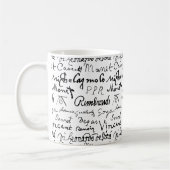 Het beroemde patroon van handtekeningen van kunste koffiemok (Links)