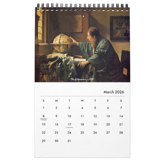 Het beroemde schilderij van Vermeer Kalender (Mar 2026)