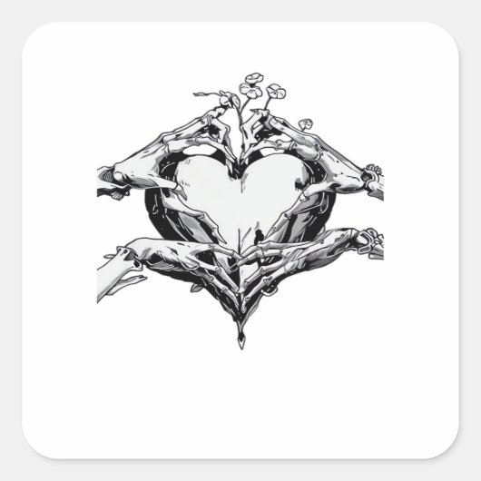 Het beschermen van een hart - Skeleton Hand Heart Vierkante Sticker (Voorkant)