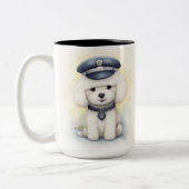 Het beschermen van het pakket... de agent van het  tweekleurige koffiemok (Links)