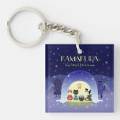 Het besneeuwde feestplein van Edo-Neko Sleutelhanger (voorkant)