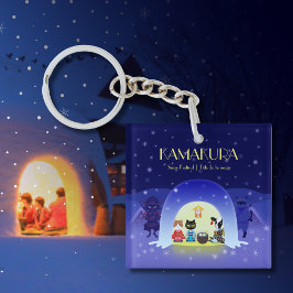 Het besneeuwde feestplein van Edo-Neko Sleutelhanger