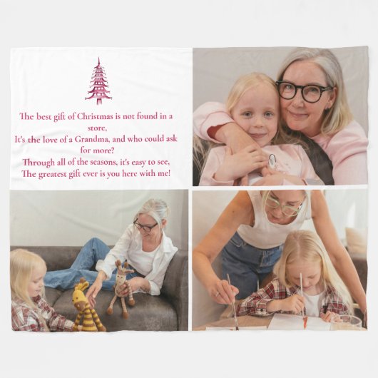 Het beste cadeau, oma, kerstpagode 3-foto fleece deken (Voorkant (Horizontaal))