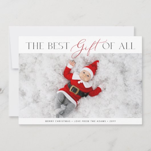 Het beste cadeau van de eerste kerstfoto van de ba feestdagenkaart (Voorkant)