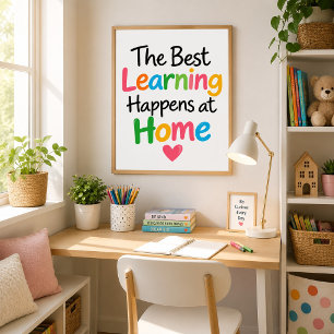 Het Beste Leren Gebeurt Thuis Kleurrijk Poster