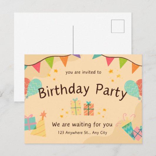 Het beste model voor de verjaardagsuitnodiging briefkaart (Voorkant / Achterkant)