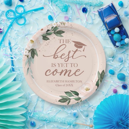 Het beste moet nog komen Blush Floral Afstudeerder Papieren Bordje (Feest)