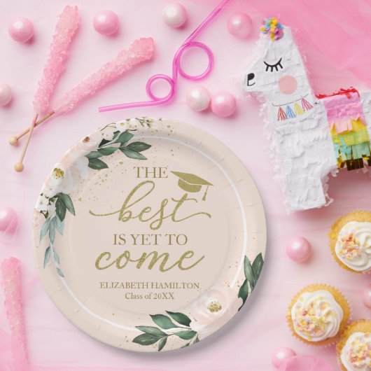 Het beste moet nog komen Blush Floral Afstudeerder Papieren Bordje (Feest)