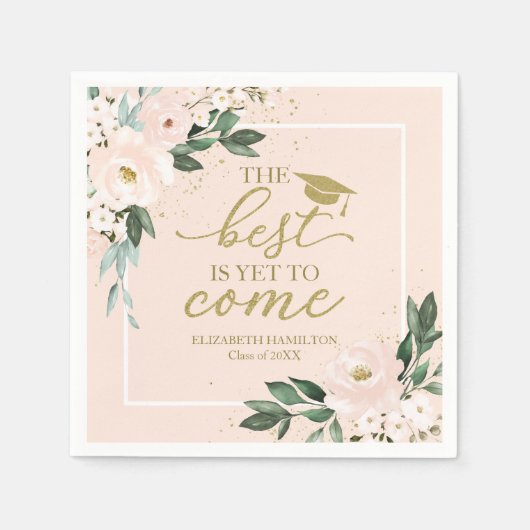 Het beste moet nog komen Blush Floral Afstudeerder Servet (Voorkant)