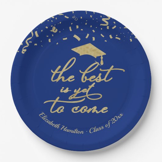 Het beste moet nog komen Gold Blue Afstudeerder Pa Papieren Bordje (Voorkant)