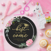Het beste moet nog komen Hot Pink Floral Afstudeer Papieren Bordje (Feest)