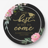 Het beste moet nog komen Hot Pink Floral Afstudeer Papieren Bordje (Voorkant)