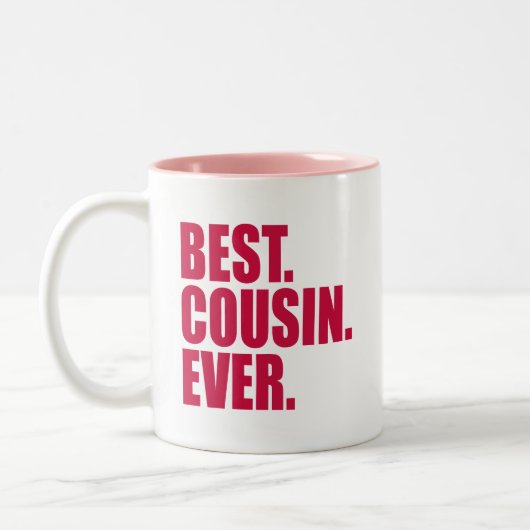 Het beste. Neef. Ooit. (roze) Tweekleurige Koffiemok (Links)