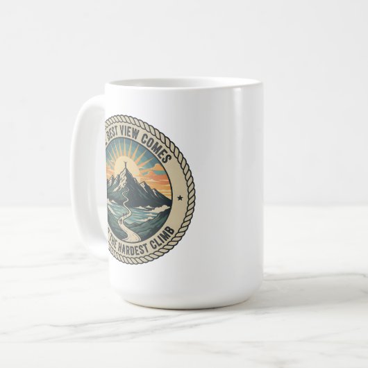 Het beste Uitzicht komt na de moeilijkste klim Koffiemok (Voorkant links)