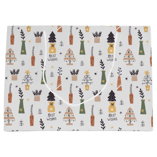 Het beste wensen kerstpatroon schattige pijnboom g groot cadeauzakje (Voorkant)