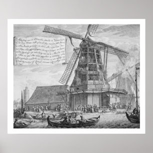 Het bestrijden van een brand in een windmolen bij  poster