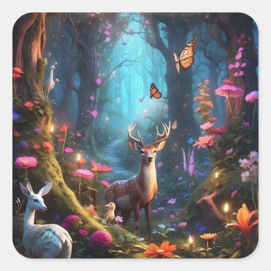 Het betoverde bos een mystieke oase vierkante sticker (Voorkant)