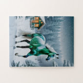 Het betoverde groene paard legpuzzel (Horizontaal)