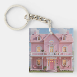 Het betoverde roze huis sleutelhanger