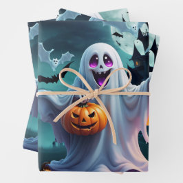 Het betoverende Halloween-ontwerp draagt bij. Inpakpapier Vel