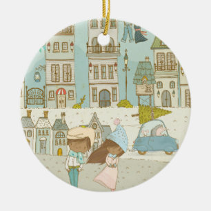 Het betoverende winterlandschap keramisch ornament