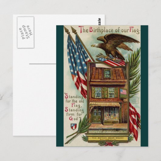 Het Betsey Ross House, Eagle & Flag Briefkaart (Voorkant / Achterkant)