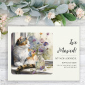 Het bewegen van Aankondiging Calico Cat Venster Briefkaart