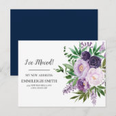 Het bewegen van Aankondiging paarse Bloemen Wit Briefkaart (Voorkant / Achterkant)