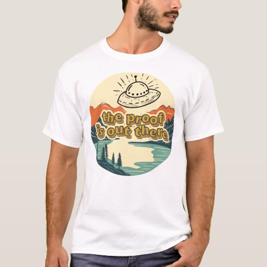 Het bewijs is er retro UFO mysterie T-shirt (Voorkant)