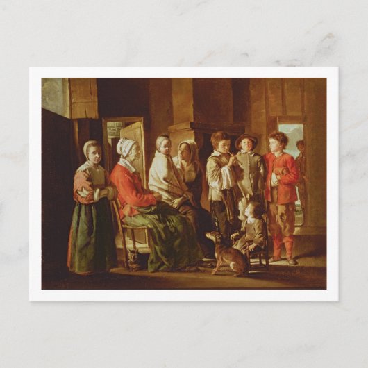 Het bezoek aan de oma (olie op doek) briefkaart (Voorkant)