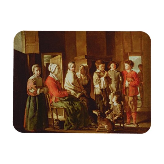 Het bezoek aan de oma (olie op doek) magneet (Horizontaal)