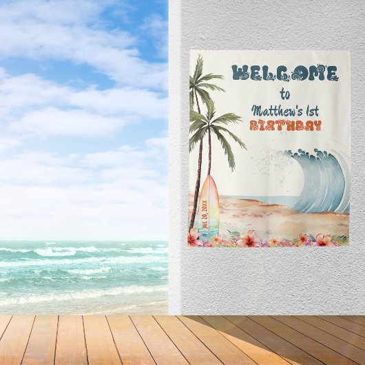 Het Big One Beach Surf verjaardagsfeestje Wandkleed