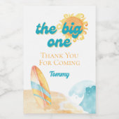 Het Big One Waterverf Beach 1st Birthday Label Voedselcontainer Etiket (Enkel label)