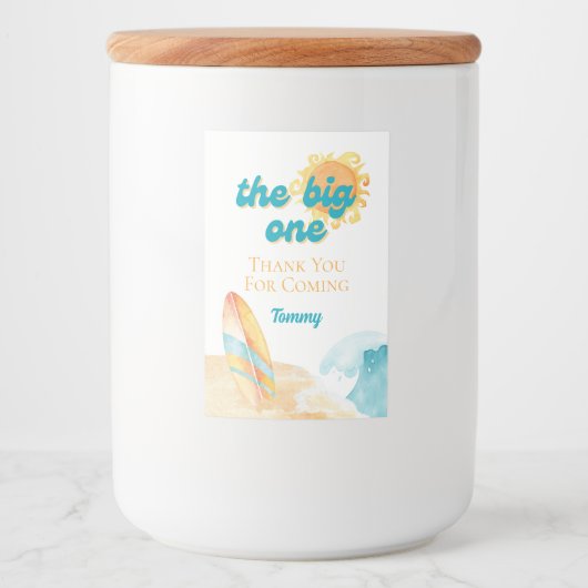 Het Big One Waterverf Beach 1st Birthday Label Voedselcontainer Etiket (Voorkant)
